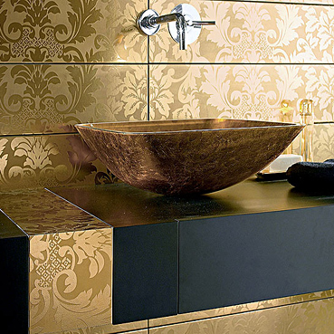 Дизайн ванной комнаты - плитка: варианты плитки для санузла (золотая плитка) 